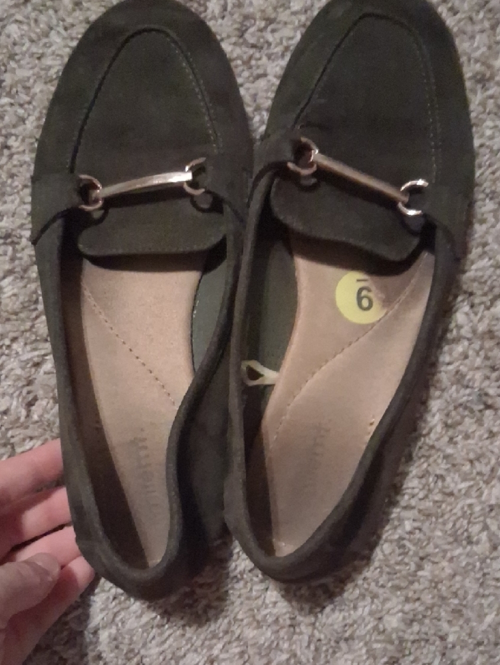 Women's Olive Green Loafers with Gold Bit Detail - Picture 2 of 4